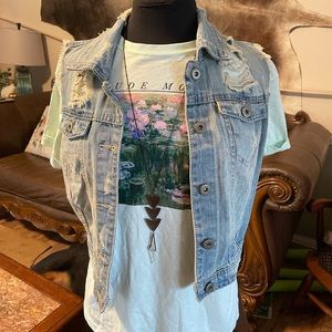 Highway distressed light wash denim vest